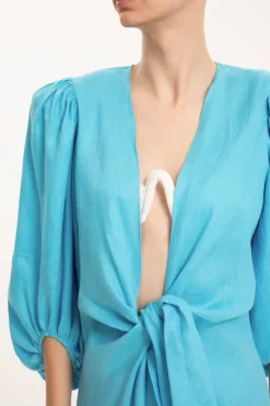 Solid Shirt With Voluminous Sleeves And Knot