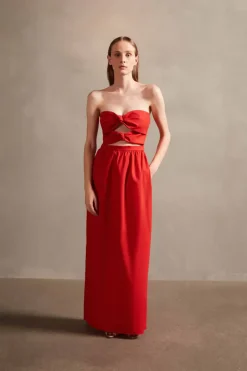 Solid Strapless Double-Knot Long Dress