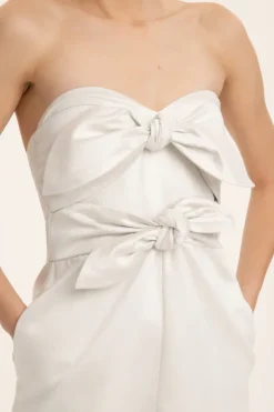 Solid Strapless Midi Dress With Double Knot