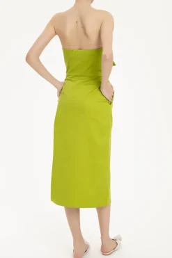 Solid Strapless Midi Dress With Double Knot