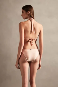 Spray Of Flower Solid Detailed Long Triangle Bikini