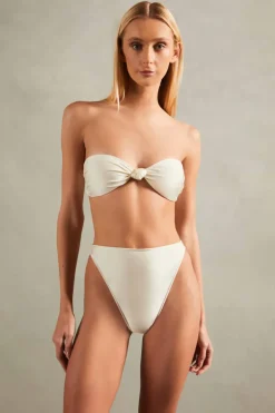 Spray Of Flower Solid High-Leg Strapless Bikini