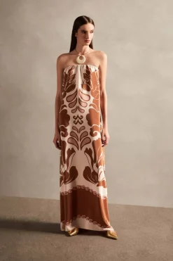 Spray Of Flower Strapless Long Dress