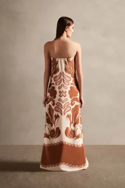 Spray Of Flower Strapless Long Dress