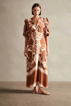 Spray Of Flower V-Neck Long Dress