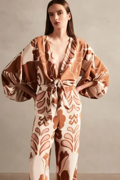 Spray Of Flower Voluminous Sleeves Shirt