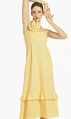 Strapless Midi Dress With Bananas Detail