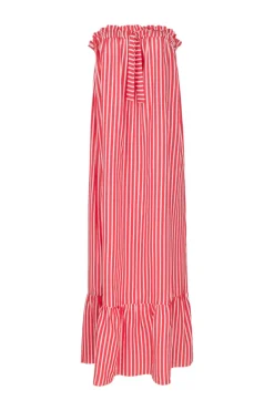 Striped Strapless Midi Dress With Ruffles