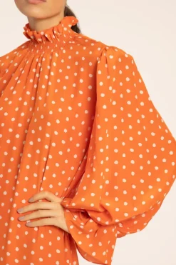 Tangerine Pois Lastex Detail Long Dress