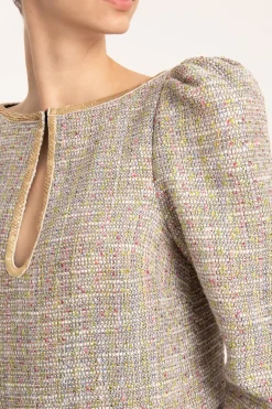 Tweed Long-Sleeved Short Dress