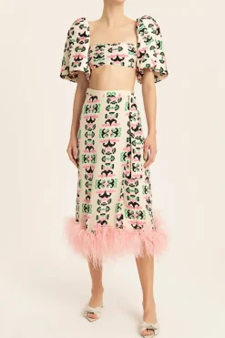 Twisted Flower Pareo Skirt With Feathers