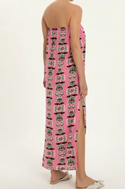 Twisted Flower Strapless Long Dress With Feathers