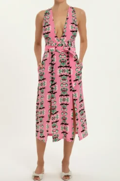 Twisted Flower V-Neck Midi Dress