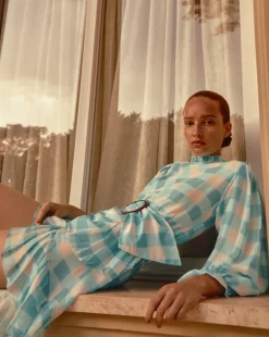 Vichy Short Dress With Hoop And Pleats