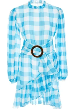 Vichy Short Dress With Hoop And Pleats