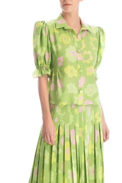 Vintage Flower Puff-Sleeved Blouse