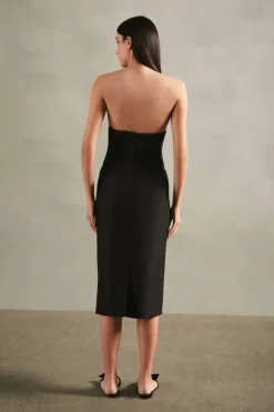 Vintage Orchid Solid Strapless Cut-Out Midi Dress