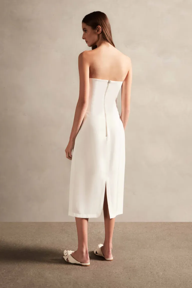 Vintage Orchid Solid Strapless Cut-Out Midi Dress