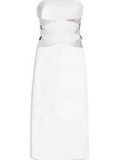 Vintage Orchid Solid Strapless Cut-Out Midi Dress