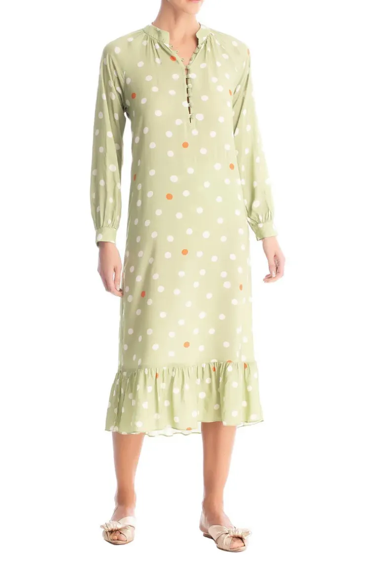 Vintage Pois Long Sleeve Midi Dress