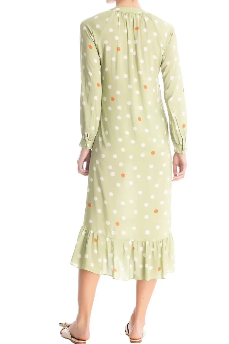 Vintage Pois Long Sleeve Midi Dress