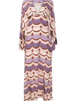 Vintage Waves V-Neck Long Dress